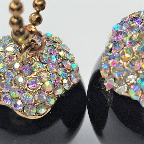 Large Ball Bead Long Necklace, Black Crystal Ball Bead Necklace - Picture 7 of 9